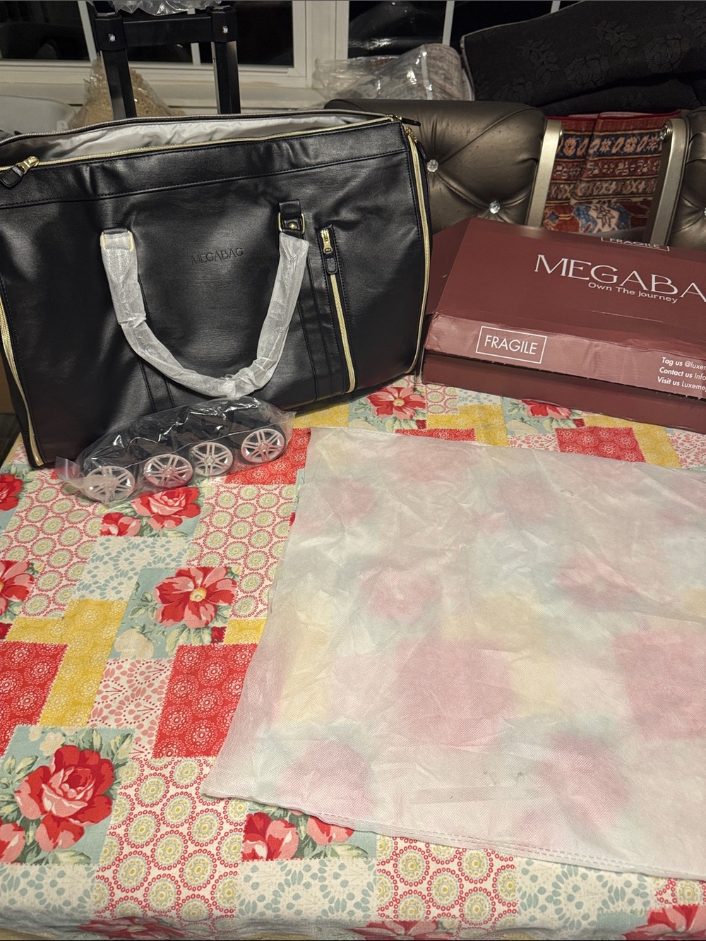 Black Travel Weekender Bag on wheels with silver Accents